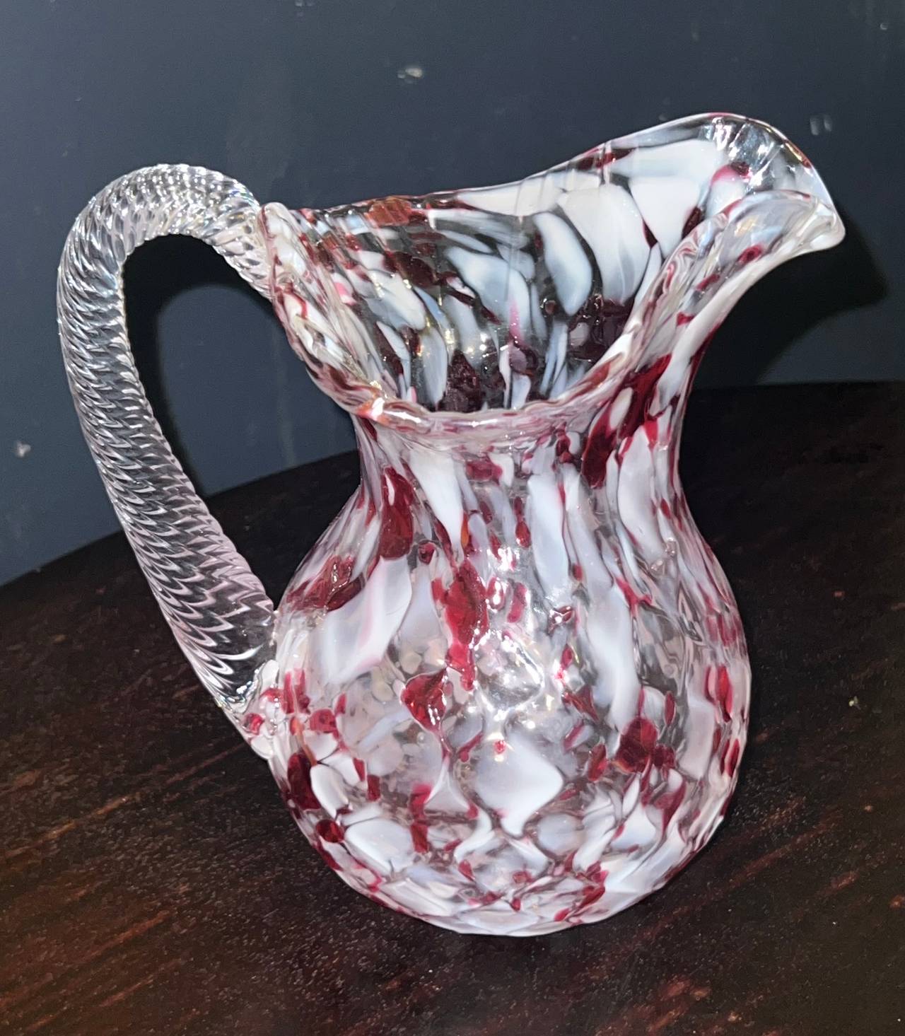 Chalet Art Glass Cranberry Splatter Pitcher Vintage MCM Mid-Century Sticker