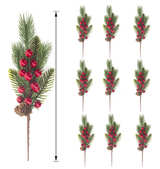 GRUNYIA Artificial Pine Cone Picks with Red Berries (10 pcs) Pine Tree Cone Pick - Image 2