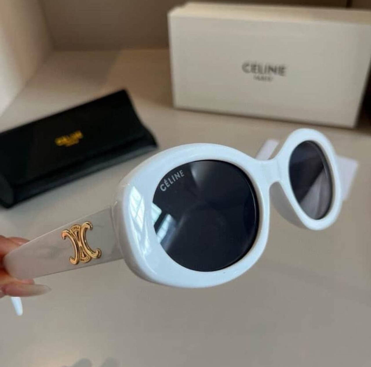 Celine Triomphe 01 Oval Sunglasses in Acetate White