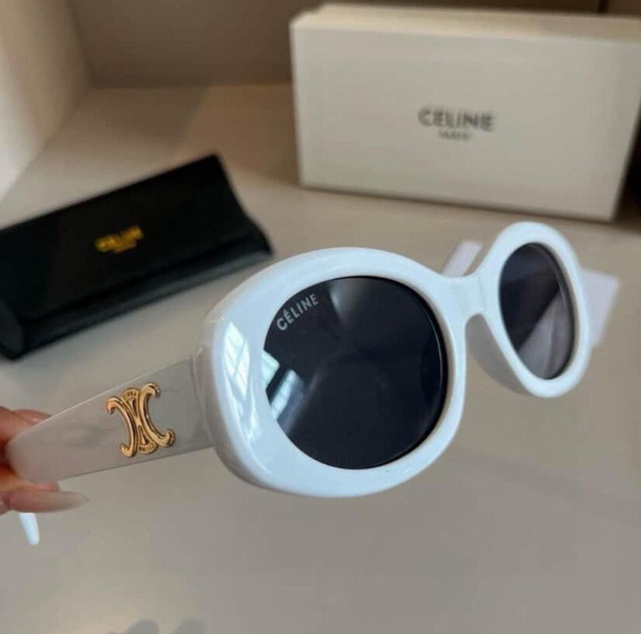 Celine Triomphe 01 Oval Sunglasses in Acetate White