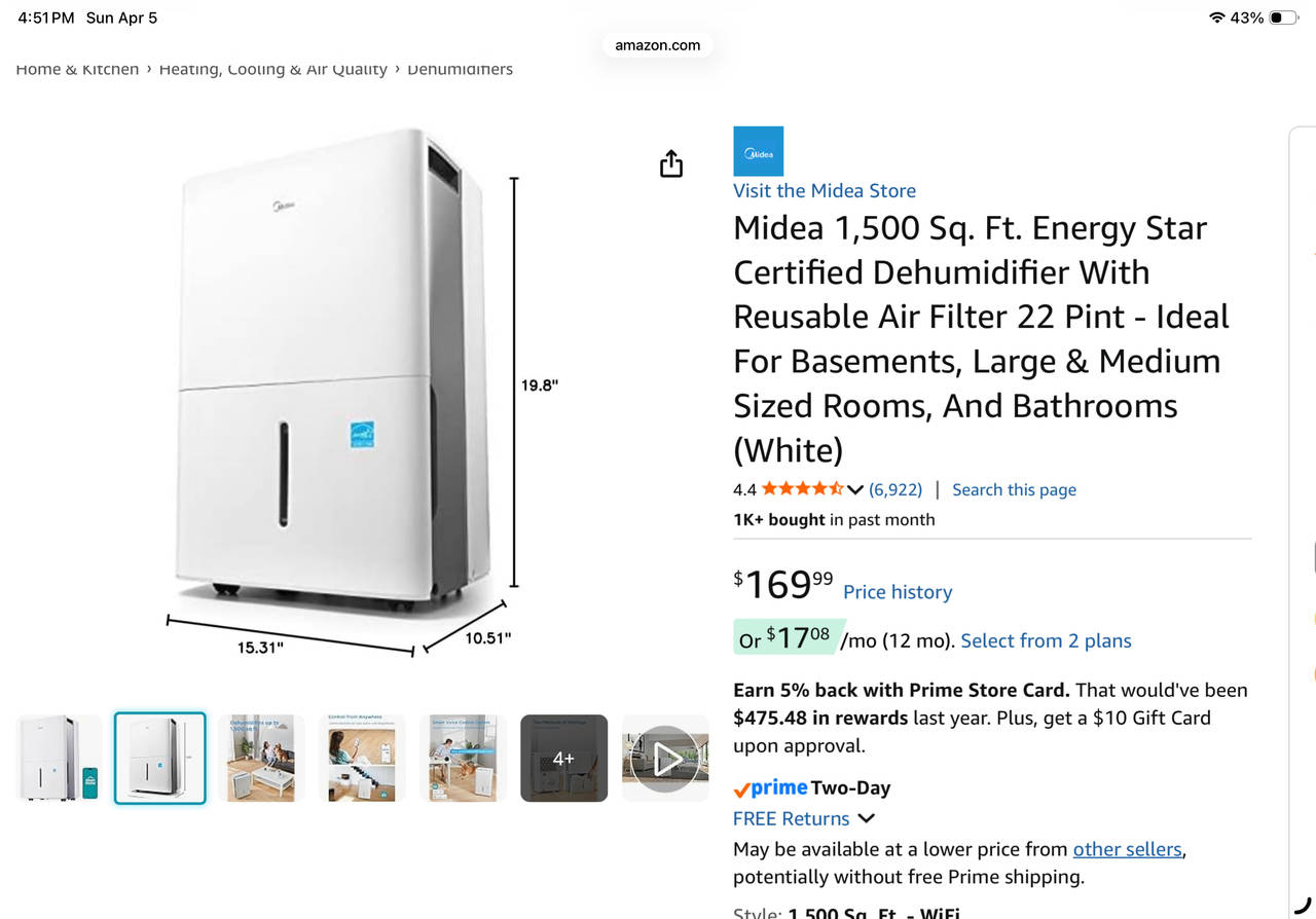 Midea 22 Pint Dehumidifier for Up to 1500 Sq. Ft.
