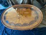 Vintage Oval Coffee Table with Scalloped Edge and Parquetry Inlay - Image 3