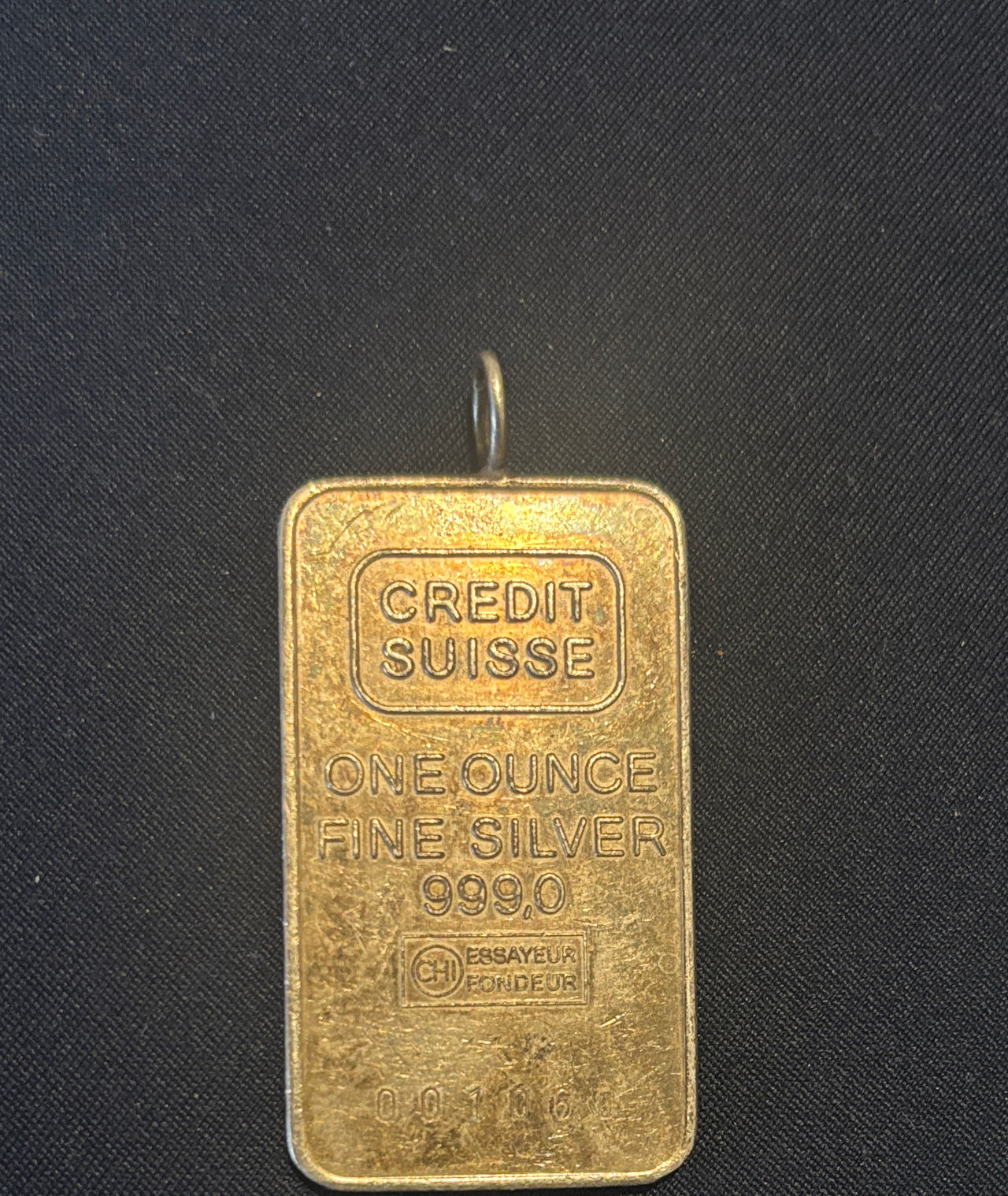 Credit Suisse 1 oz Fine Silver Bar Pendant
