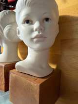 Cybis Porcelain Children Busts Boy Girl Sculpture Set w/ Wood Bases Signed - Image 4