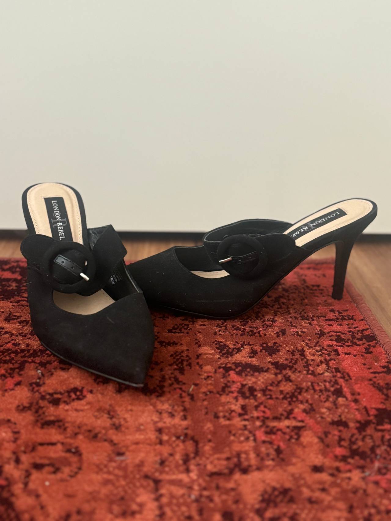London Rebel Pointed Buckle Mule Heels