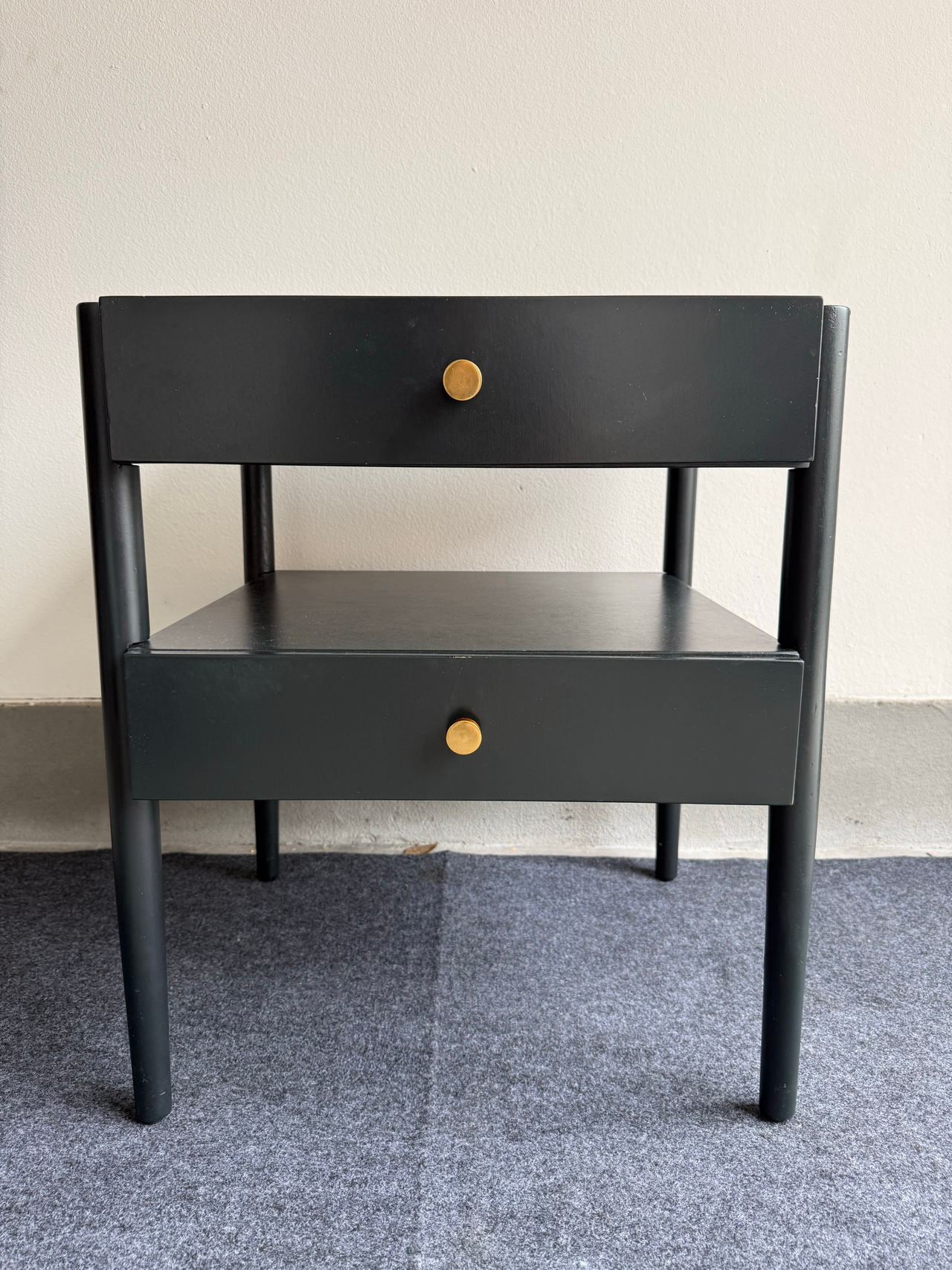 Black Mid-Century 2-Drawer Nightstand 
18” W x 18” D x 24” H