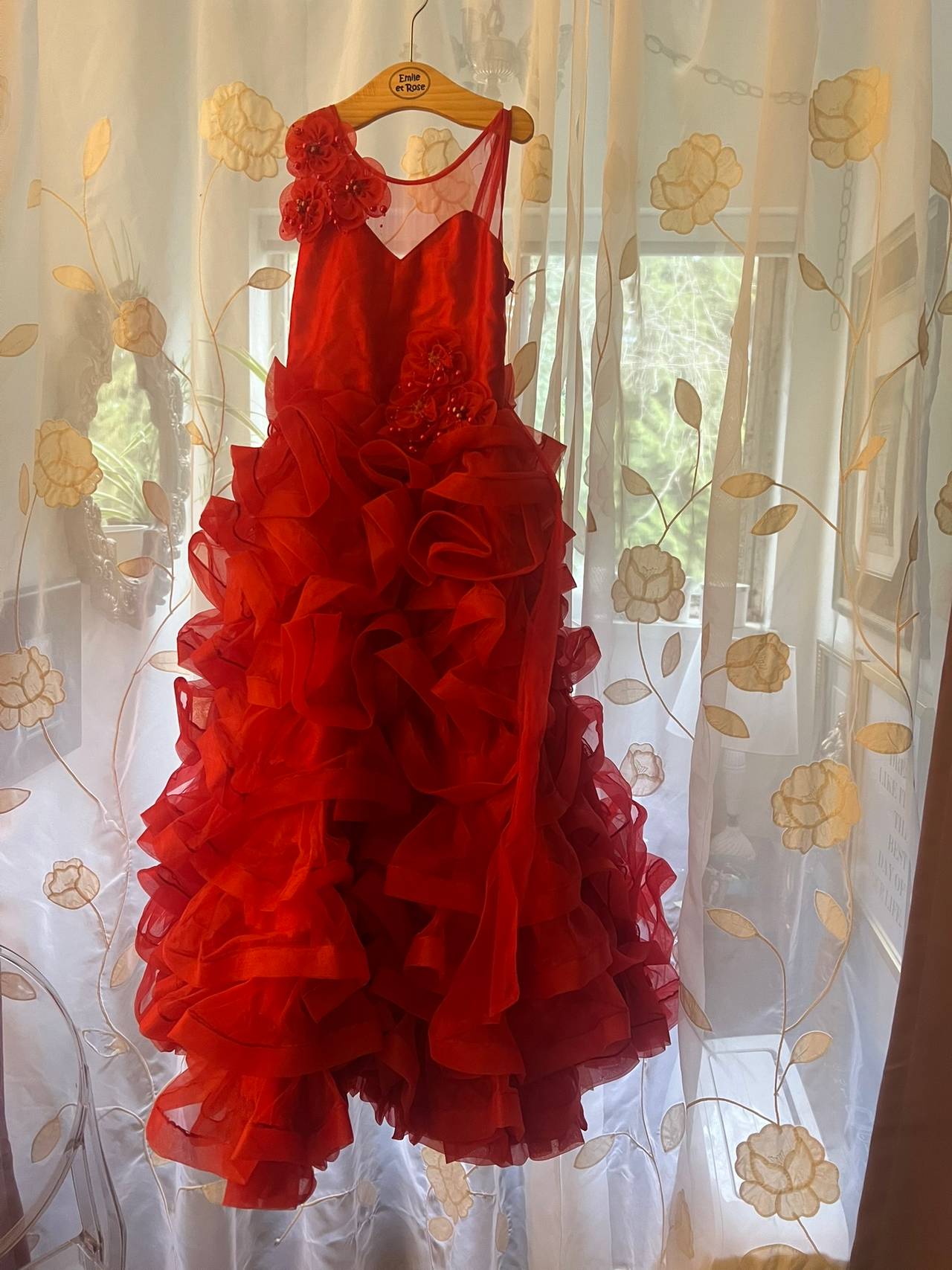 Girls' Ruffled Red Party Dress