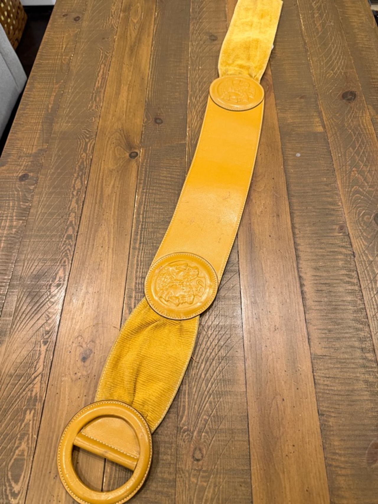 FENDI BROKEN Leather Belt Mustard Yellow HEAVILY USED 