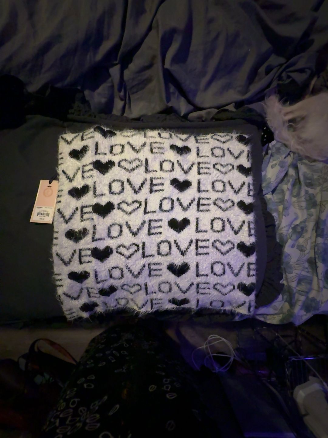 Pottery Barn Love Sherpa Pillow Cover Gray Ivory