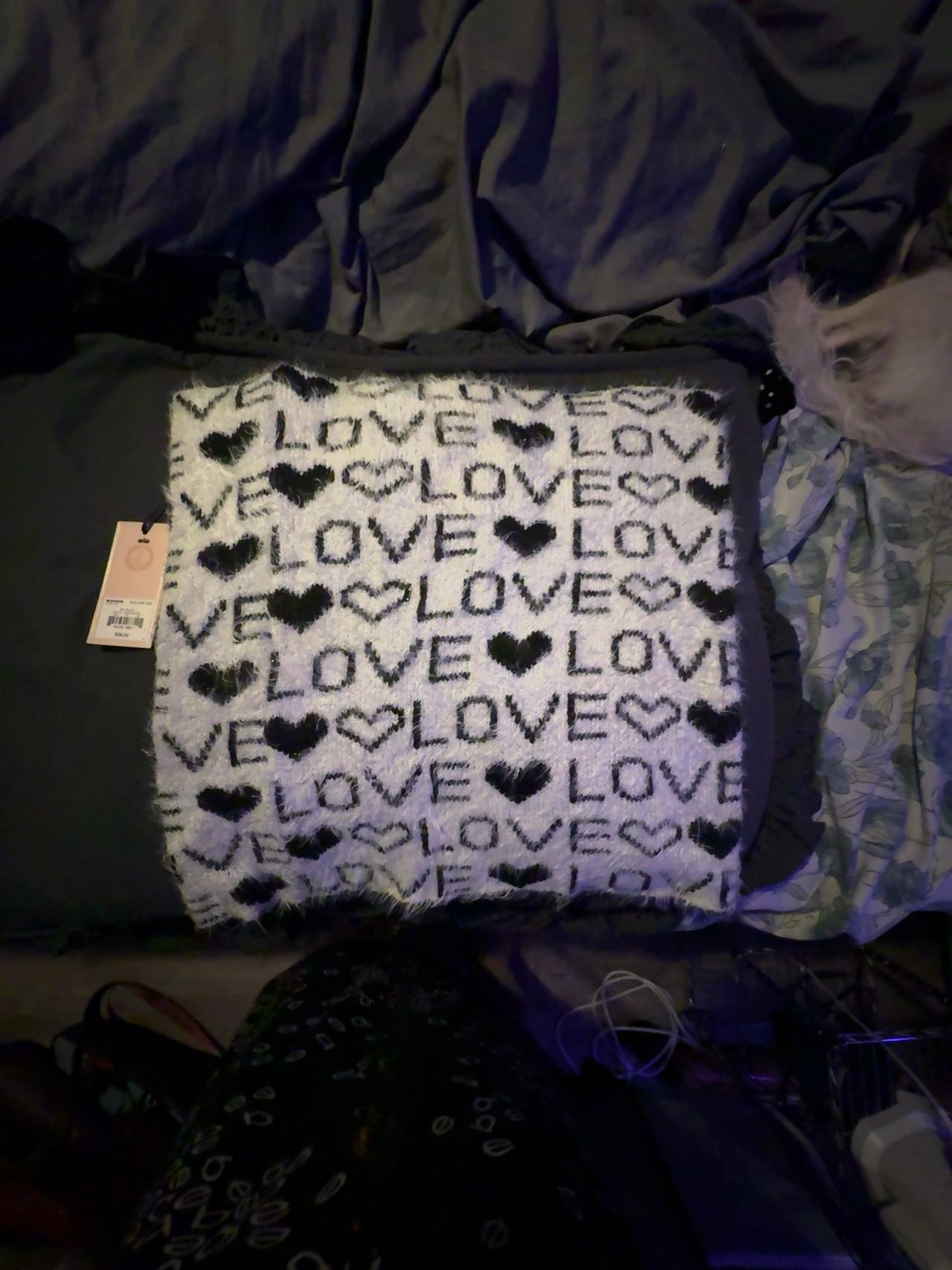 Pottery Barn Love Sherpa Pillow Cover Gray Ivory