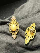 Vintage-Inspired Faux Pearl & Rhinestone Earrings – Gold-Tone Scrollwork - Image 3