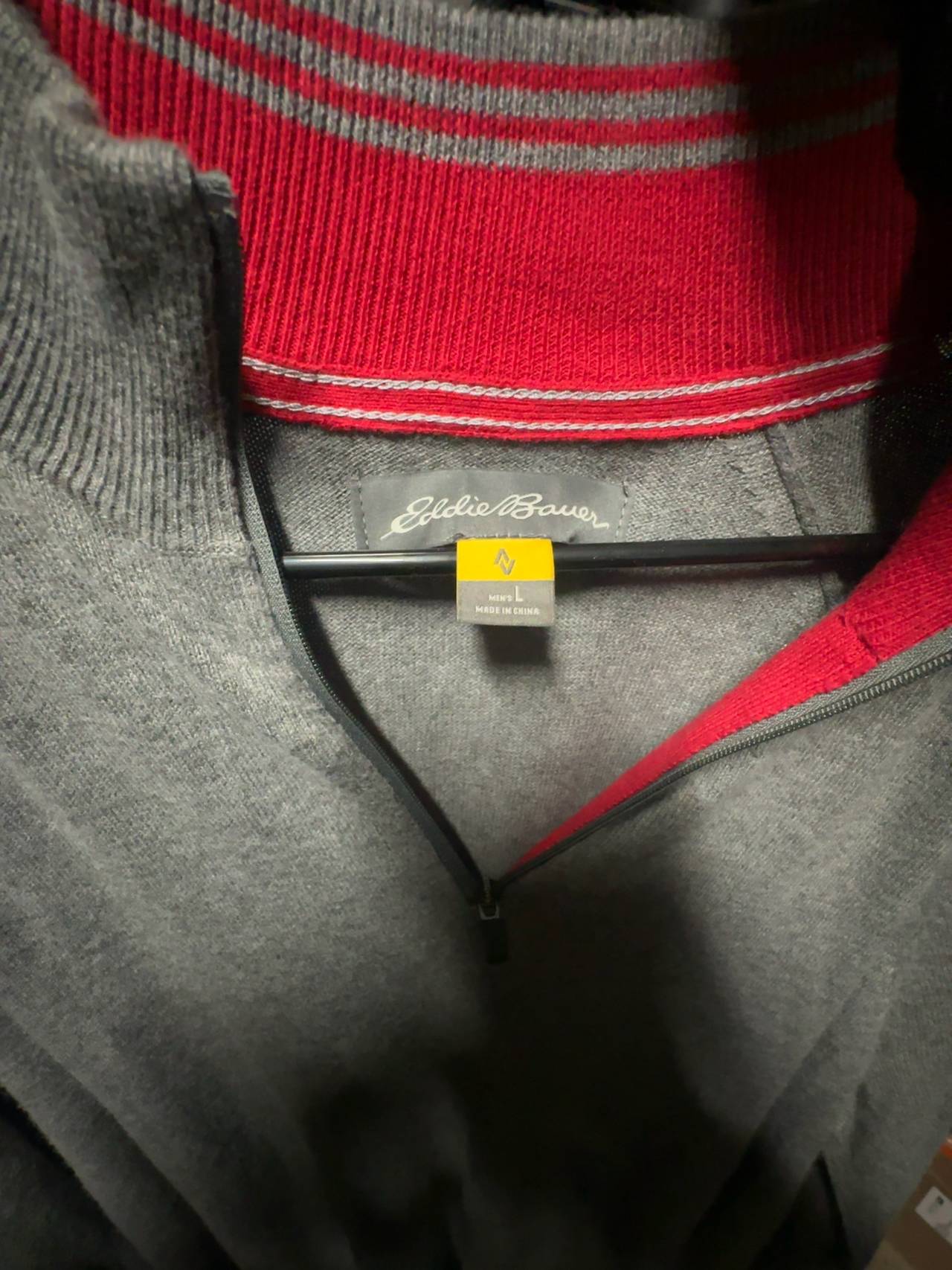 Eddie Bauer Men's Gray Quarter Zip Pullover Sweater Size Large 
