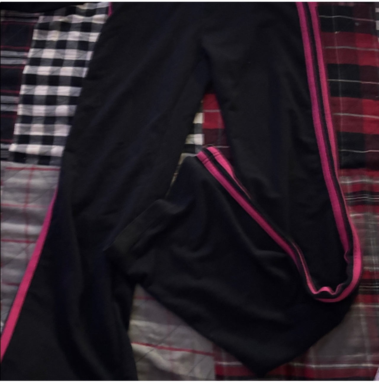 Black Track Pants with Pink Stripes