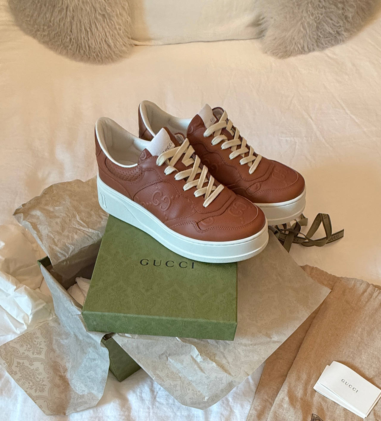 Gucci GG Embossed Platform Sneaker Brown - Mens G7 US 8.5
