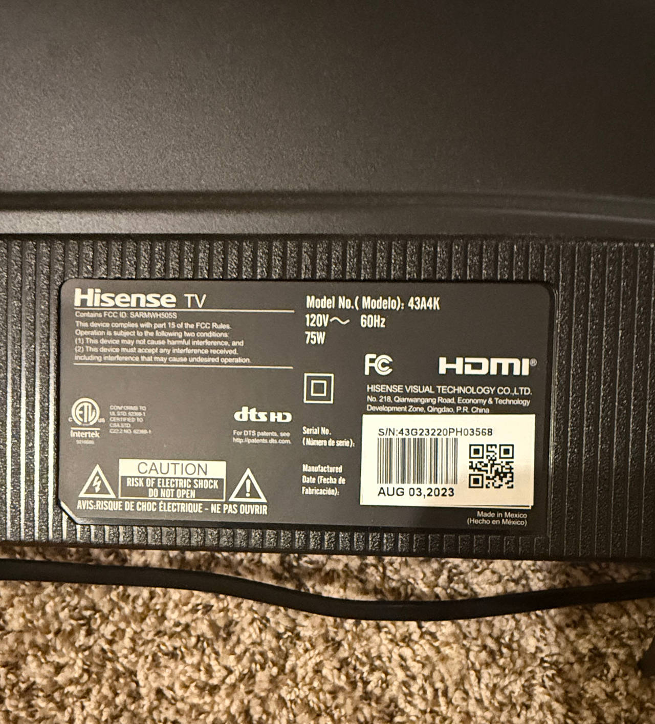 Hisense 43A4K 43-inch 4K UHD Smart TV