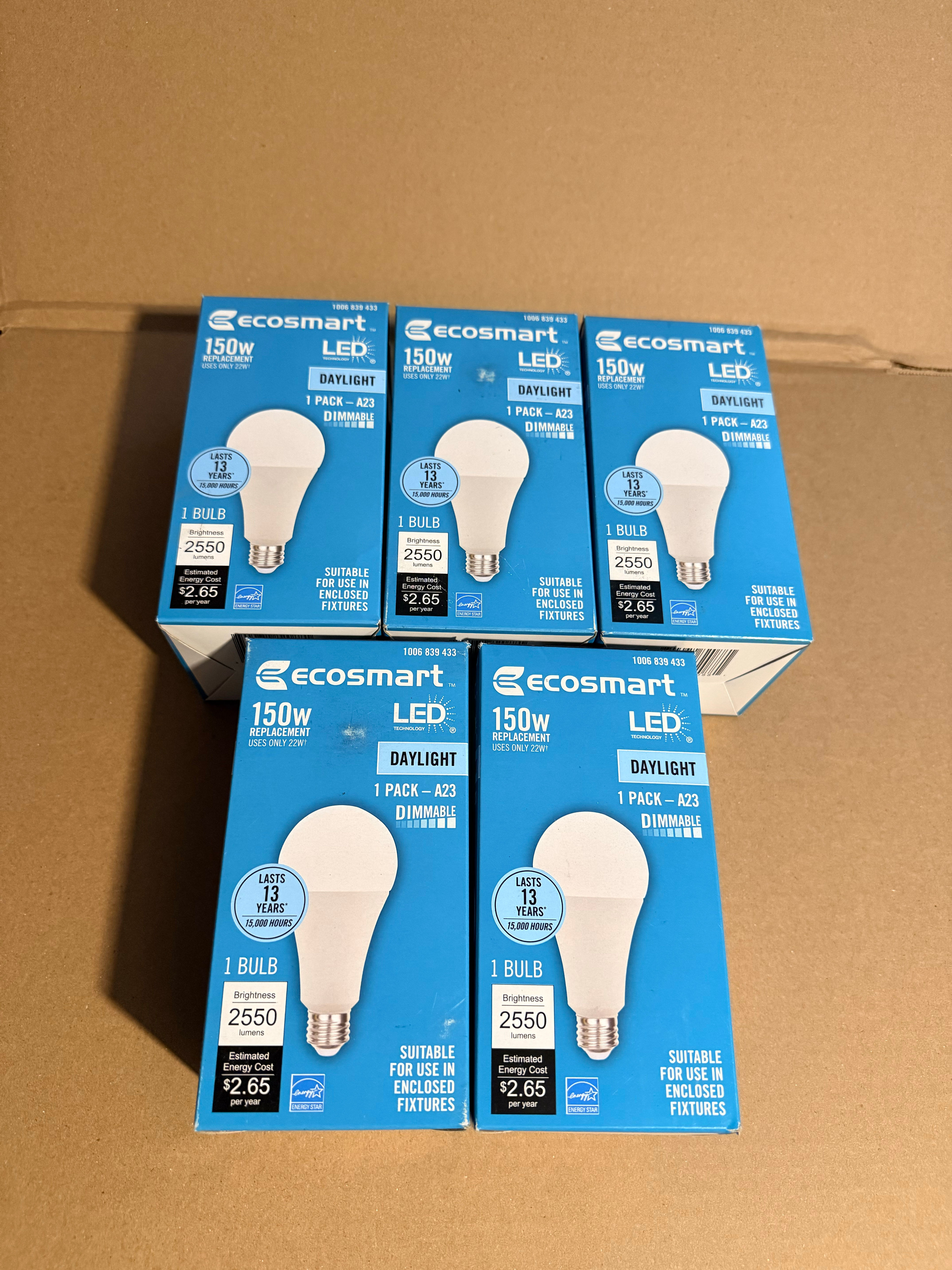 5 Pack A-23 Ecosmart LED 150W Replacement Bulb