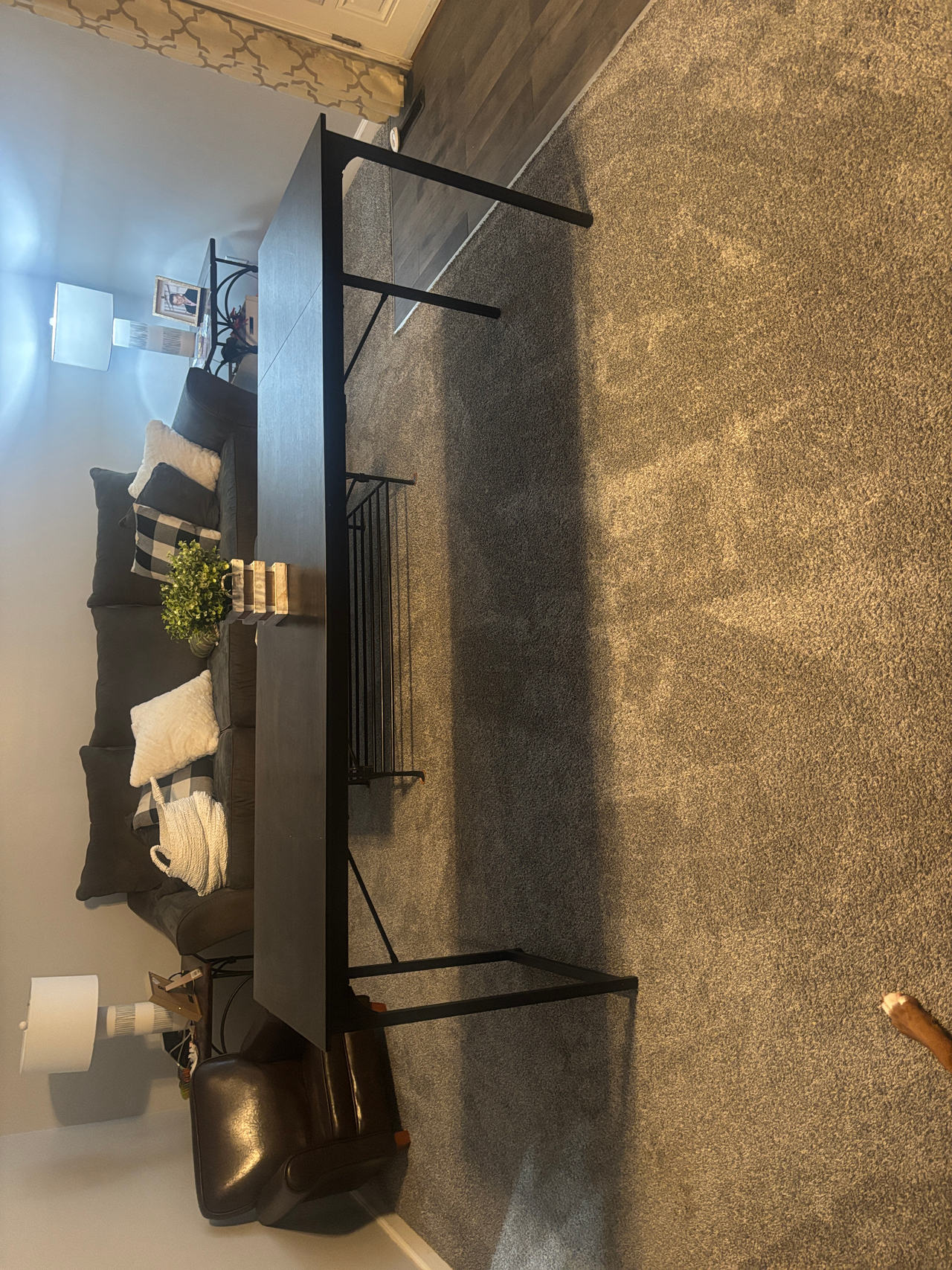 Rectangular Black Metal and Wood Desk