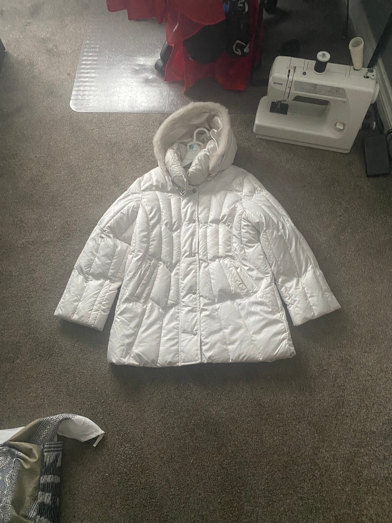 White Puffer Jacket with Faux Fur Hood