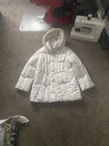 White Puffer Jacket with Faux Fur Hood - Image 1