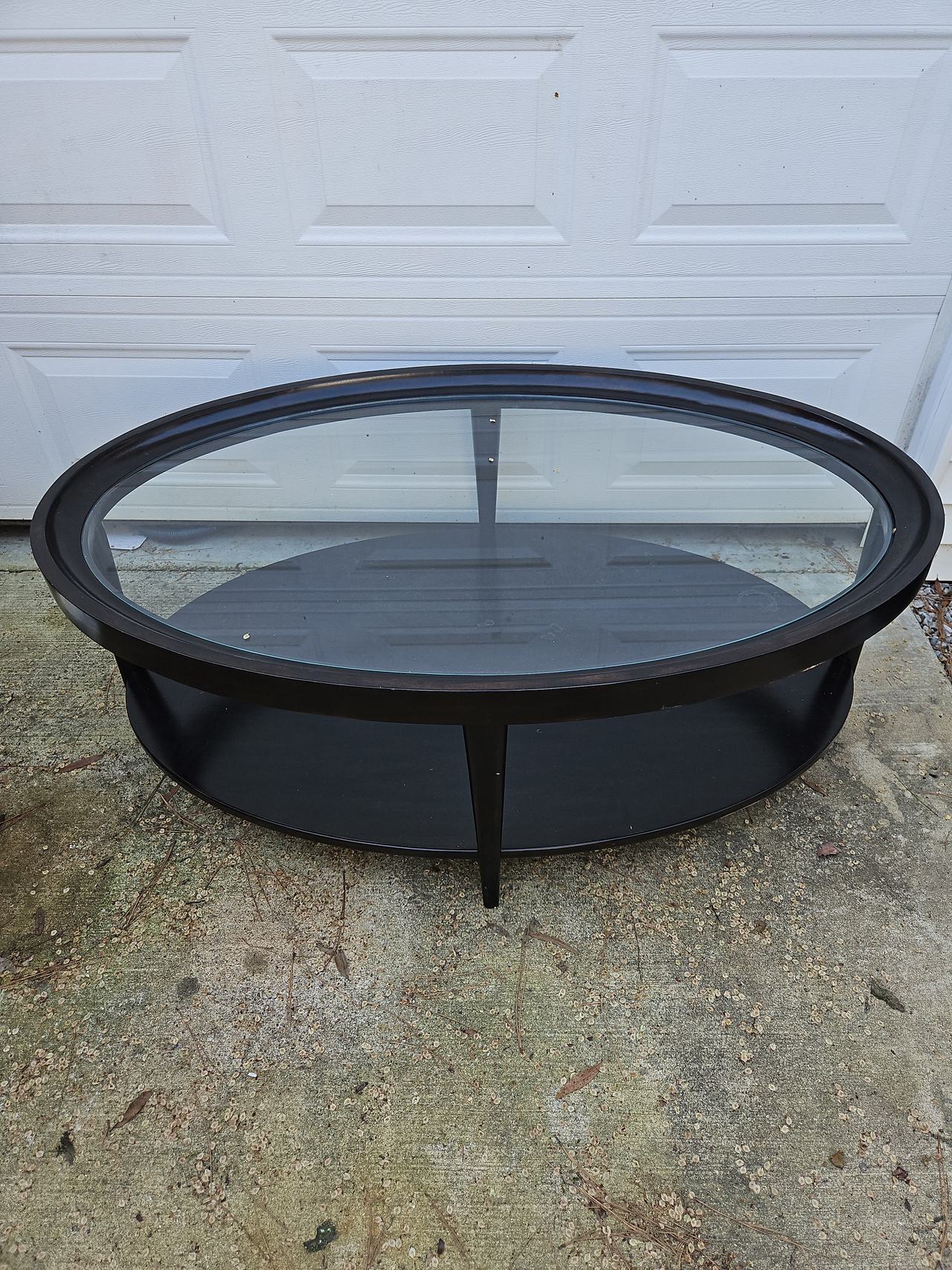 Oval Glass Top Coffee Table with Shelf