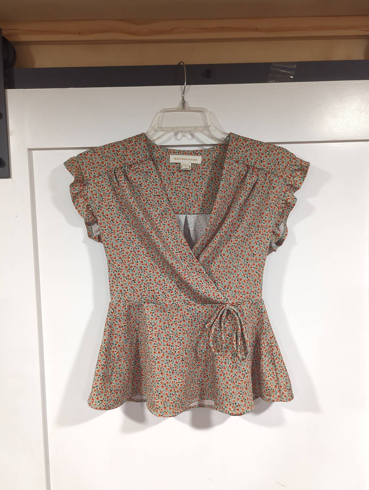 Monteau Los Angeles Floral Wrap Peplum Top