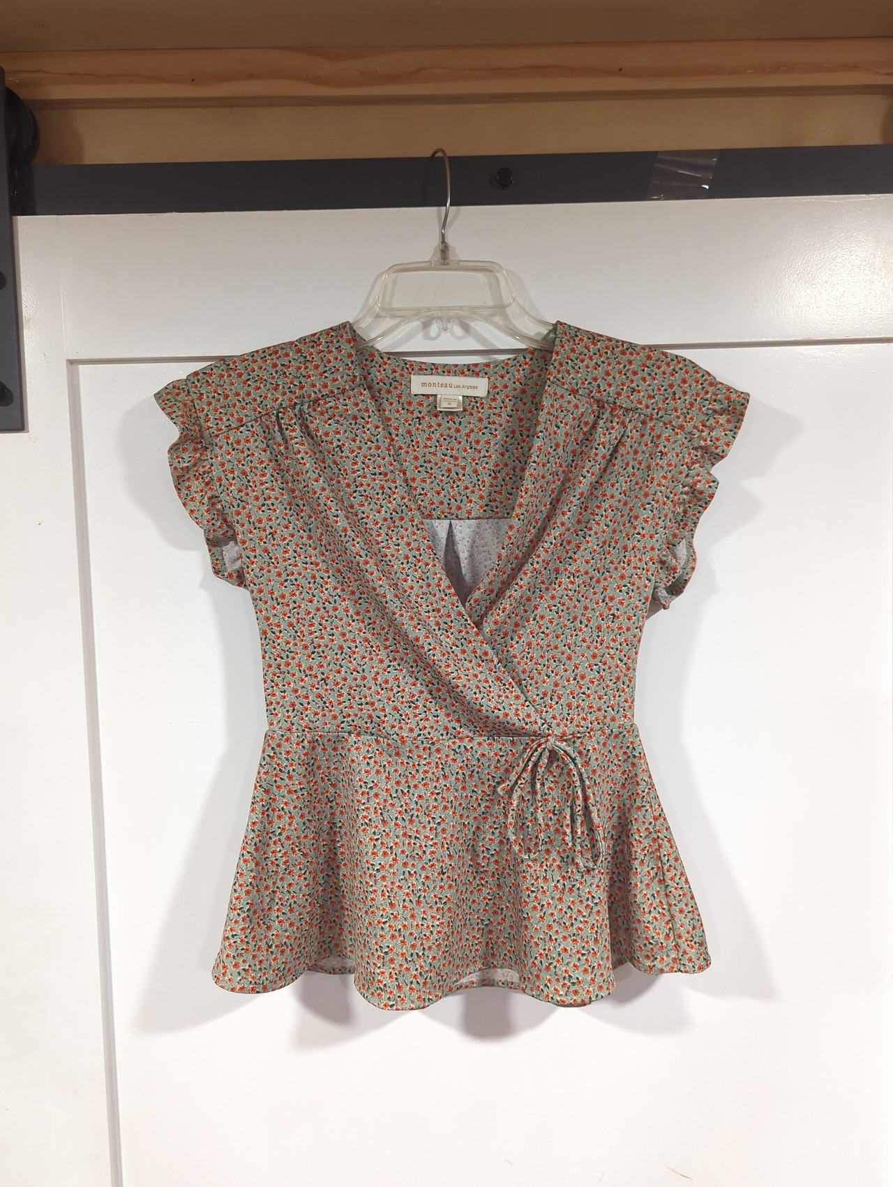 Monteau Los Angeles Floral Wrap Peplum Top