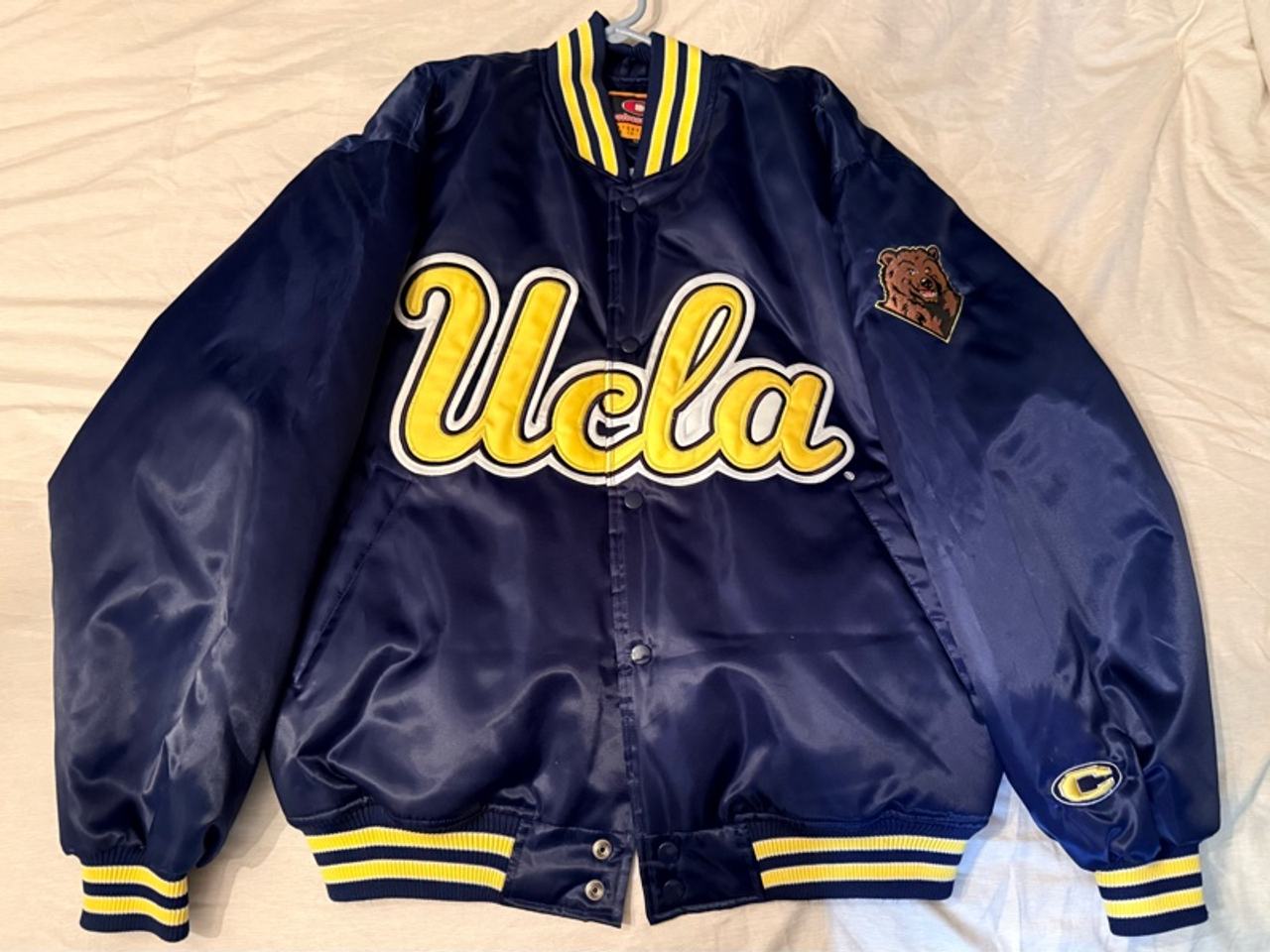 Starter UCLA Bruins Navy Satin Varsity Bomber Jacket