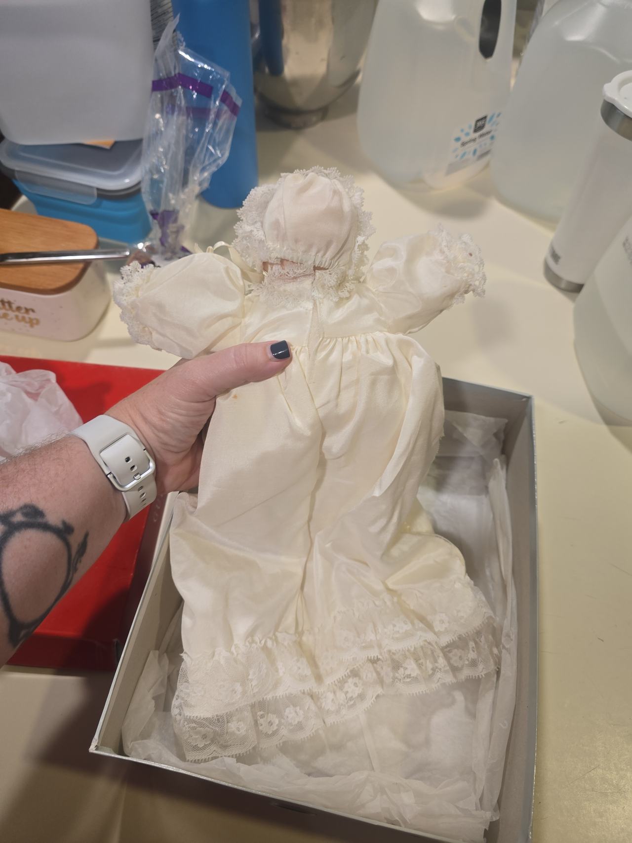 Vintage Porcelain Baby Doll in Christening Gown