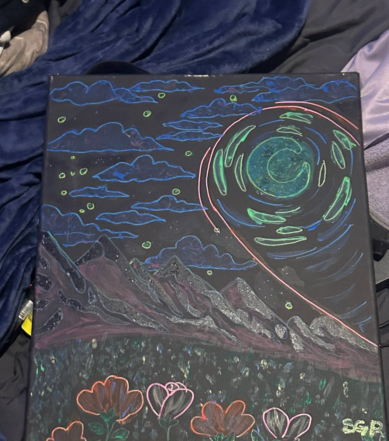Original Hand-Painted Night Landscape Art