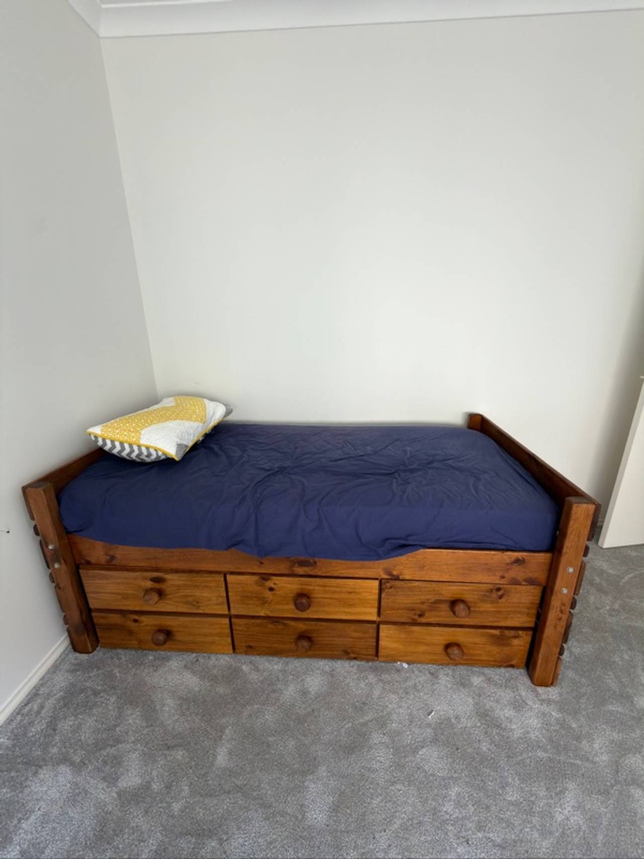 Solid Timber Single Bed with Six Storage Drawers