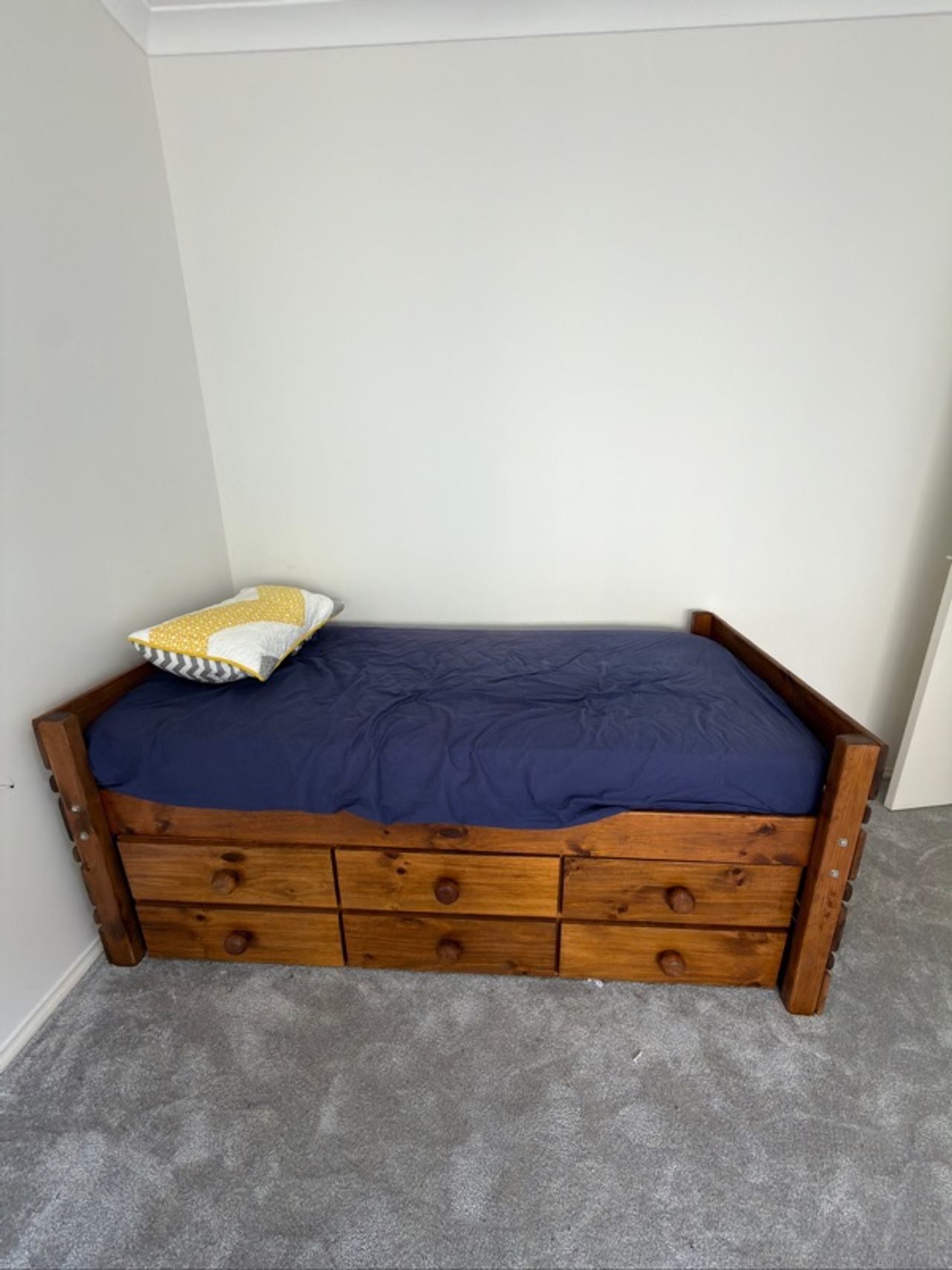 Solid Timber Single Bed with Six Storage Drawers