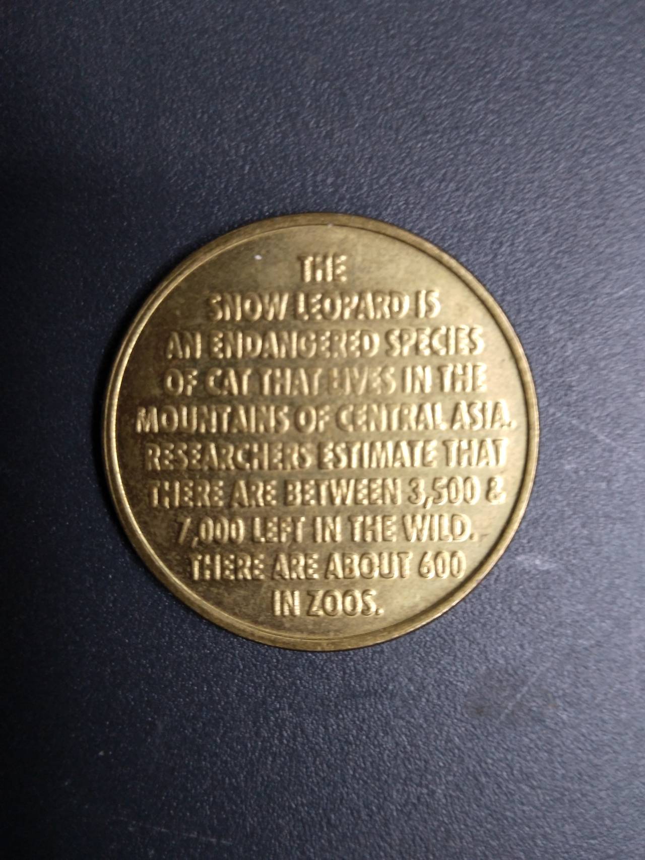 Cape May County Zoo Snow Leopard Souvenir Token