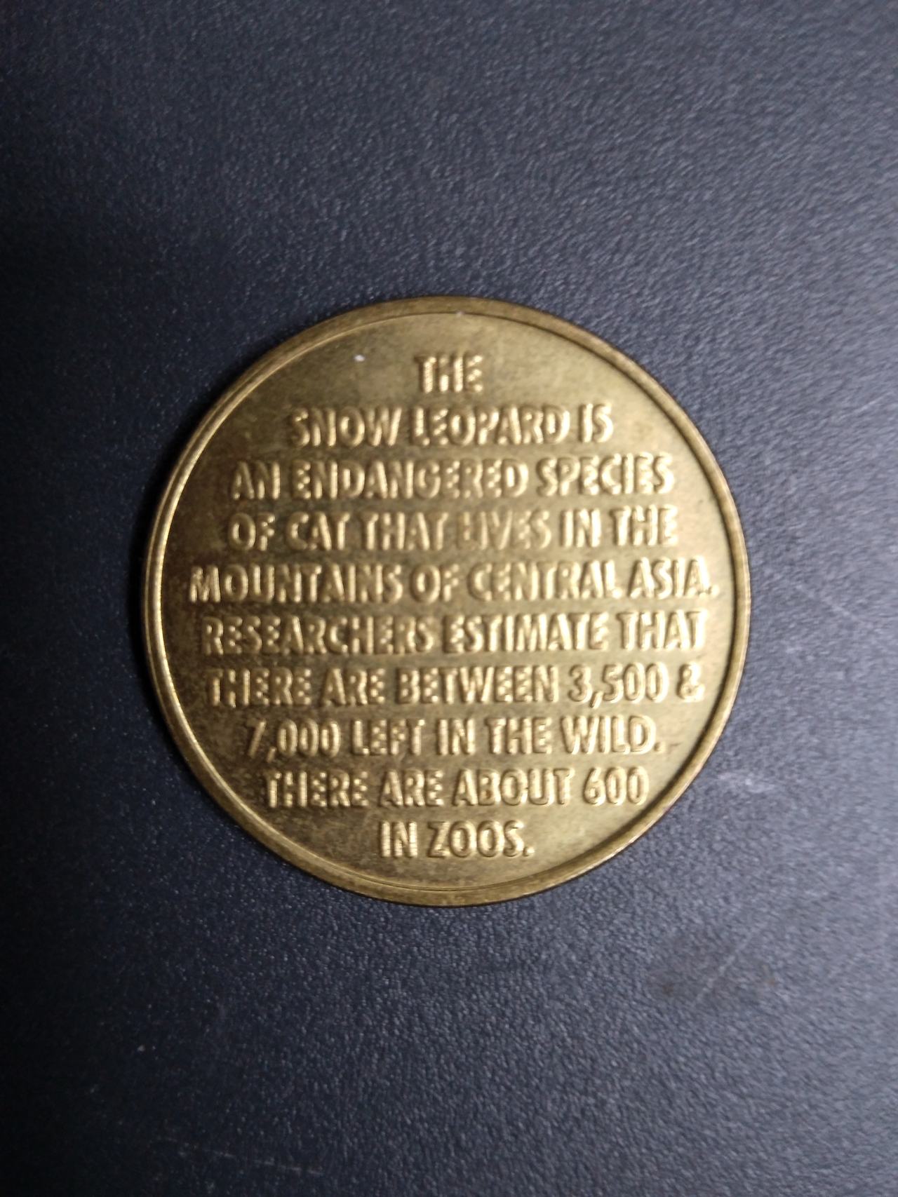Cape May County Zoo Snow Leopard Souvenir Token