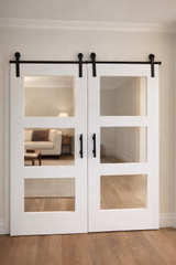 White 3-Lite Glass Double Barn Door with Hardware - Image 1