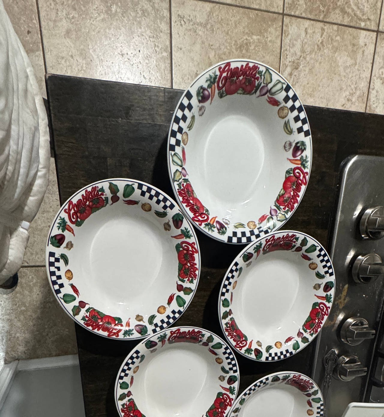 Vintage Campbell's Soup Vegetable Checkered Bowls - Set of 5