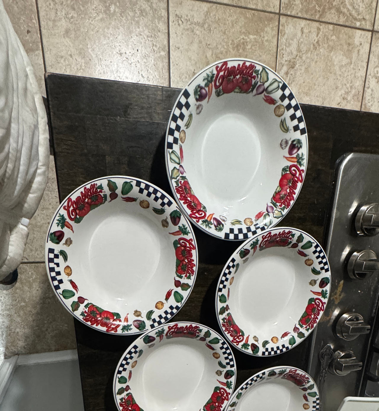 Vintage Campbell's Soup Vegetable Checkered Bowls - Set of 5