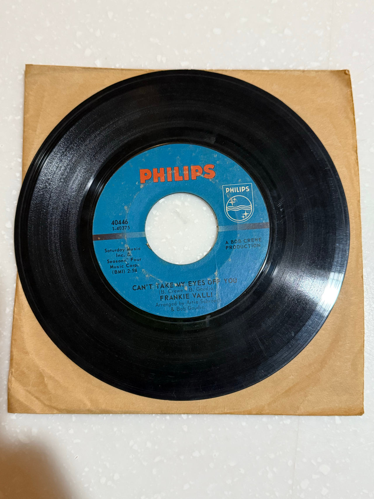 Frankie Valli - Can't Take My Eyes Off You 7" Vinyl Single