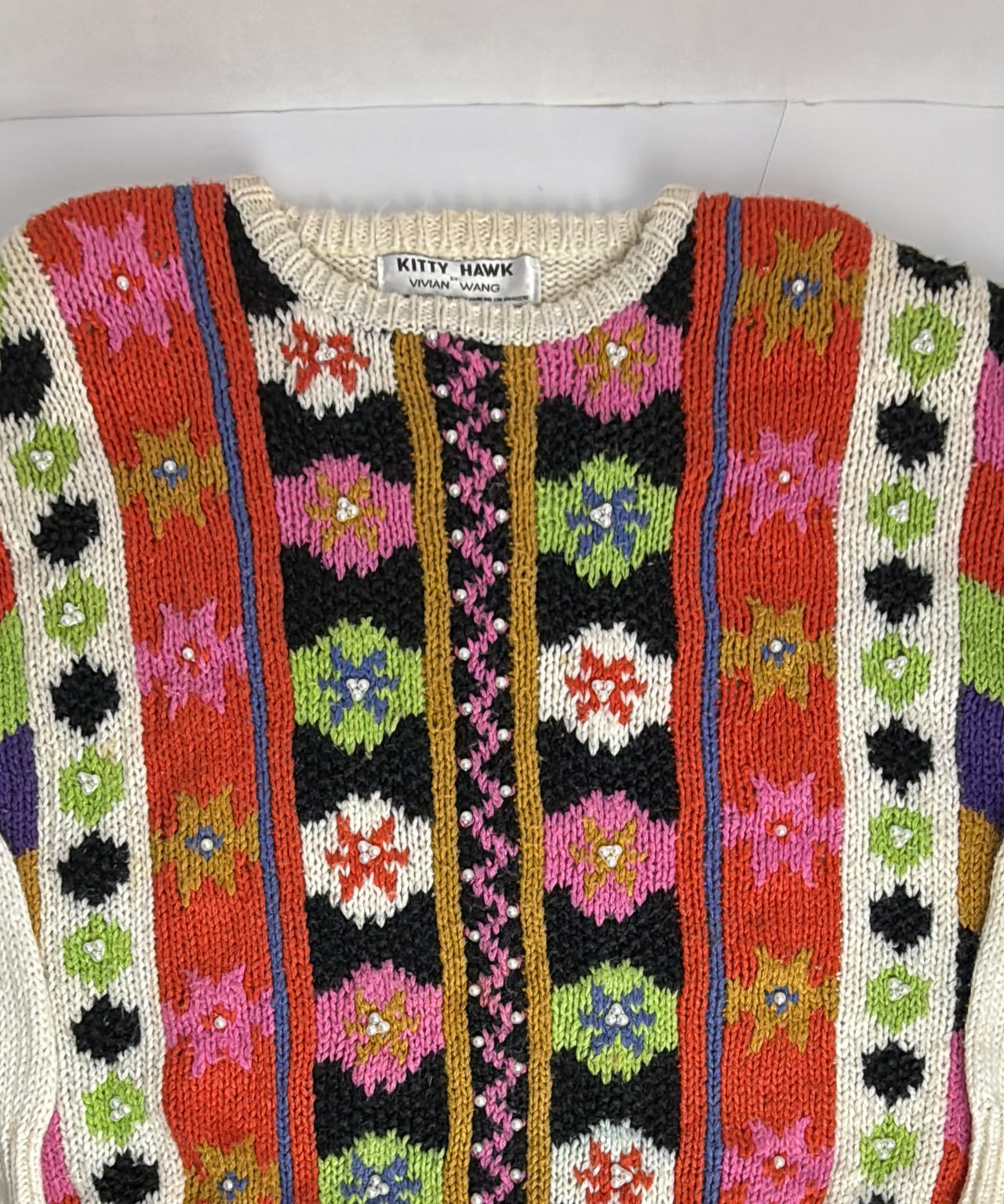 Kitty Hawk by Vivian Wang Vintage Beaded Floral Knit Sweater medium