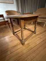Vintage Oak Round Side Table with Drawer - Image 1