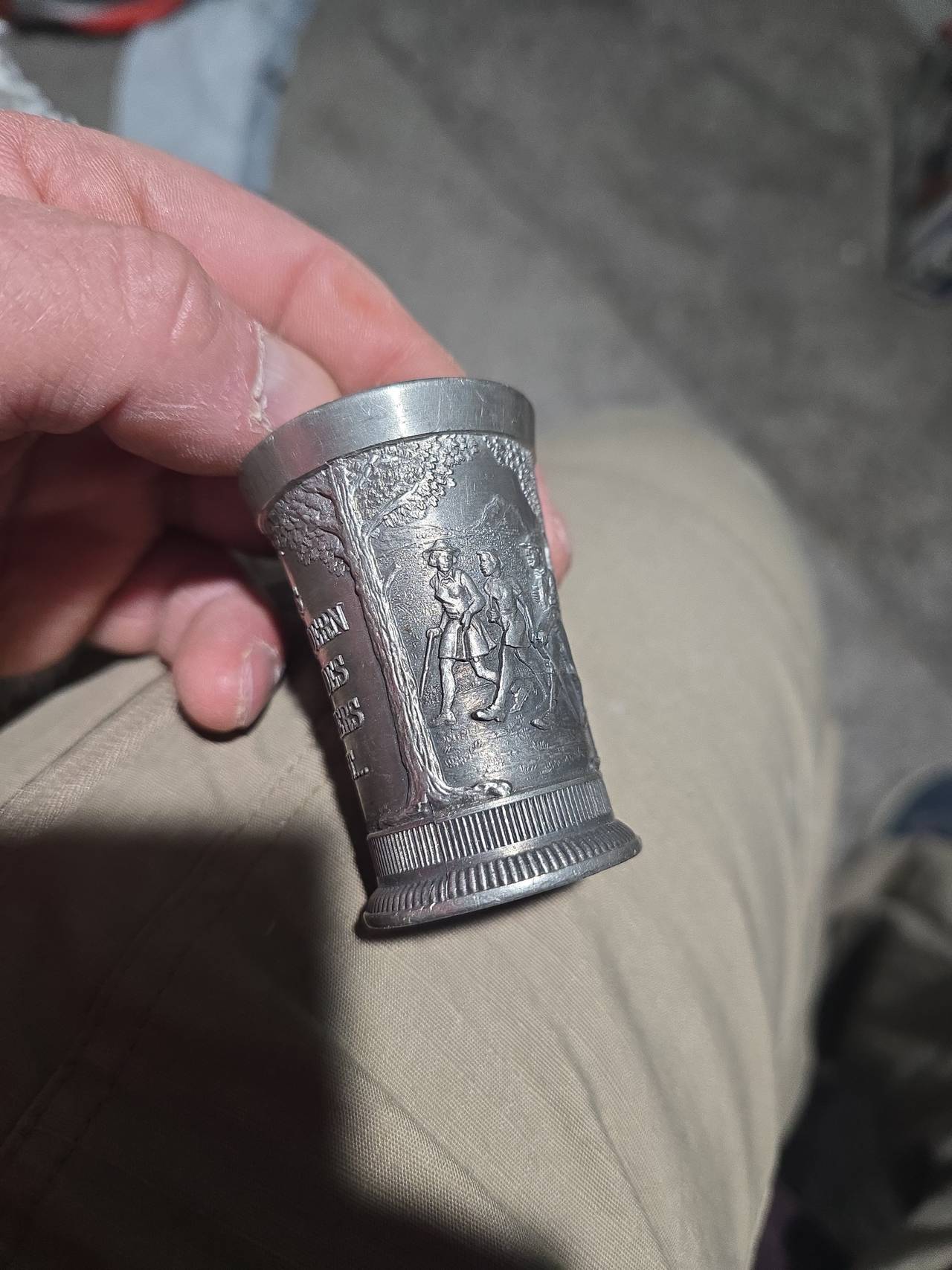 Vintage German Pewter Relief Shot Glass
