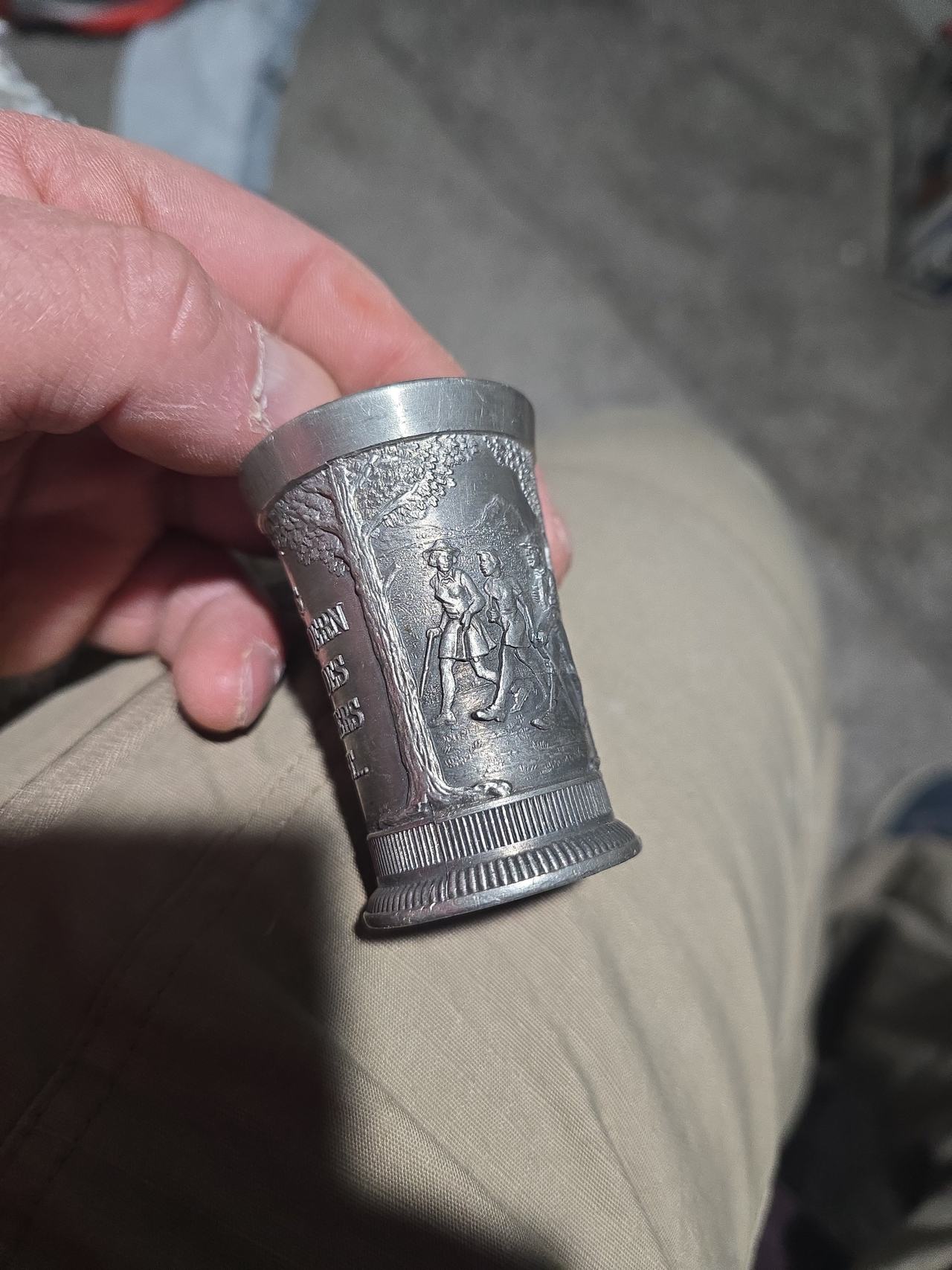 Vintage German Pewter Relief Shot Glass