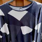 Lildy Tunic Women’s Size L - XL Long Sleeve Geometric Print Top Navy Blue White - Image 2