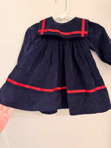 Navy Blue Corduroy Sailor Dress with Red Trim - Image 1
