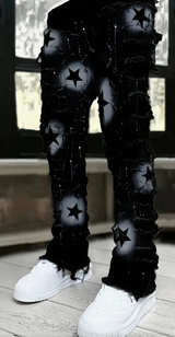 Temu Star Embroidered Fringe Jeans Black - Image 5