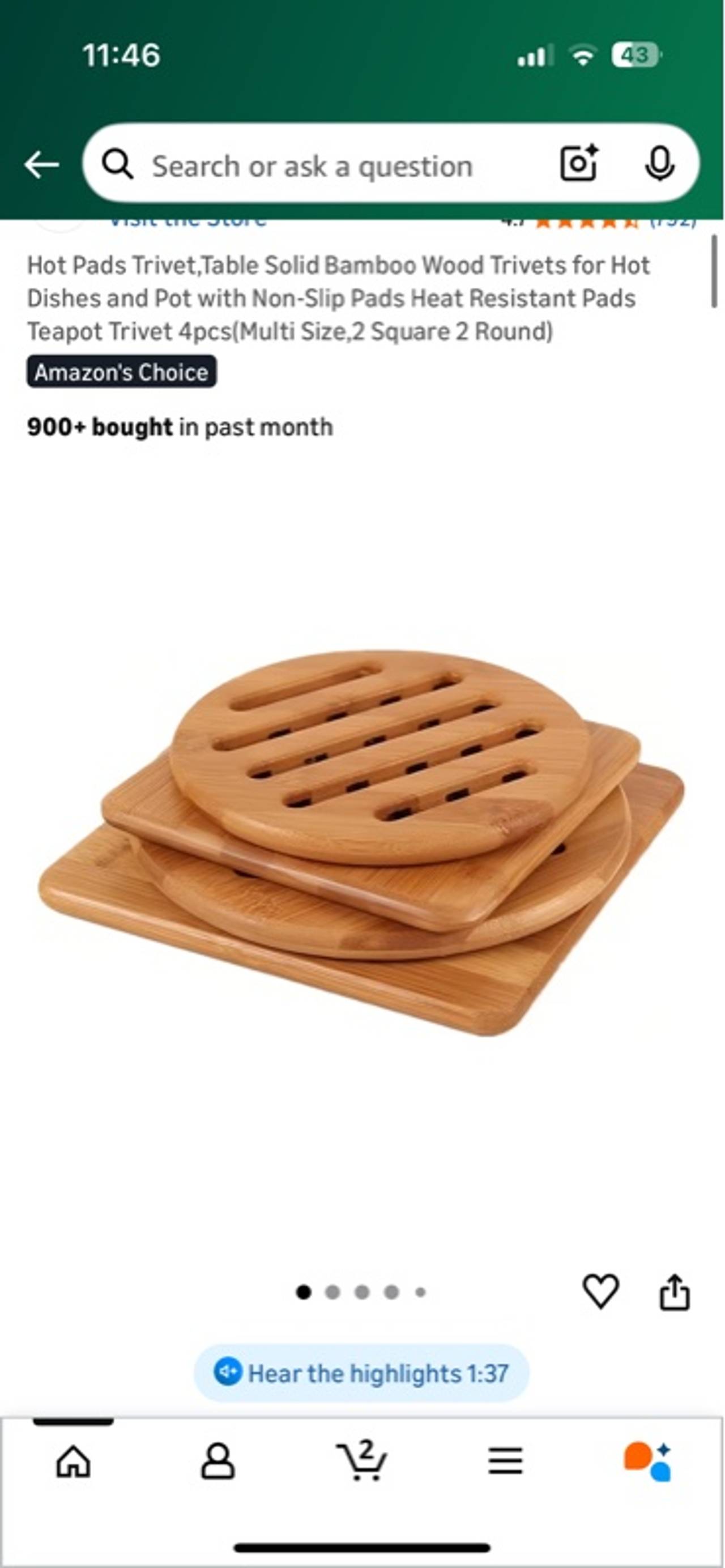 Hot Pads Trivet,Table Solid Bamboo Wood Trivets for Hot Dishes and Pot with Non-