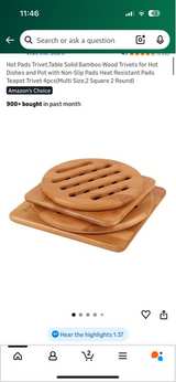 Hot Pads Trivet,Table Solid Bamboo Wood Trivets for Hot Dishes and Pot with Non- - Image 1