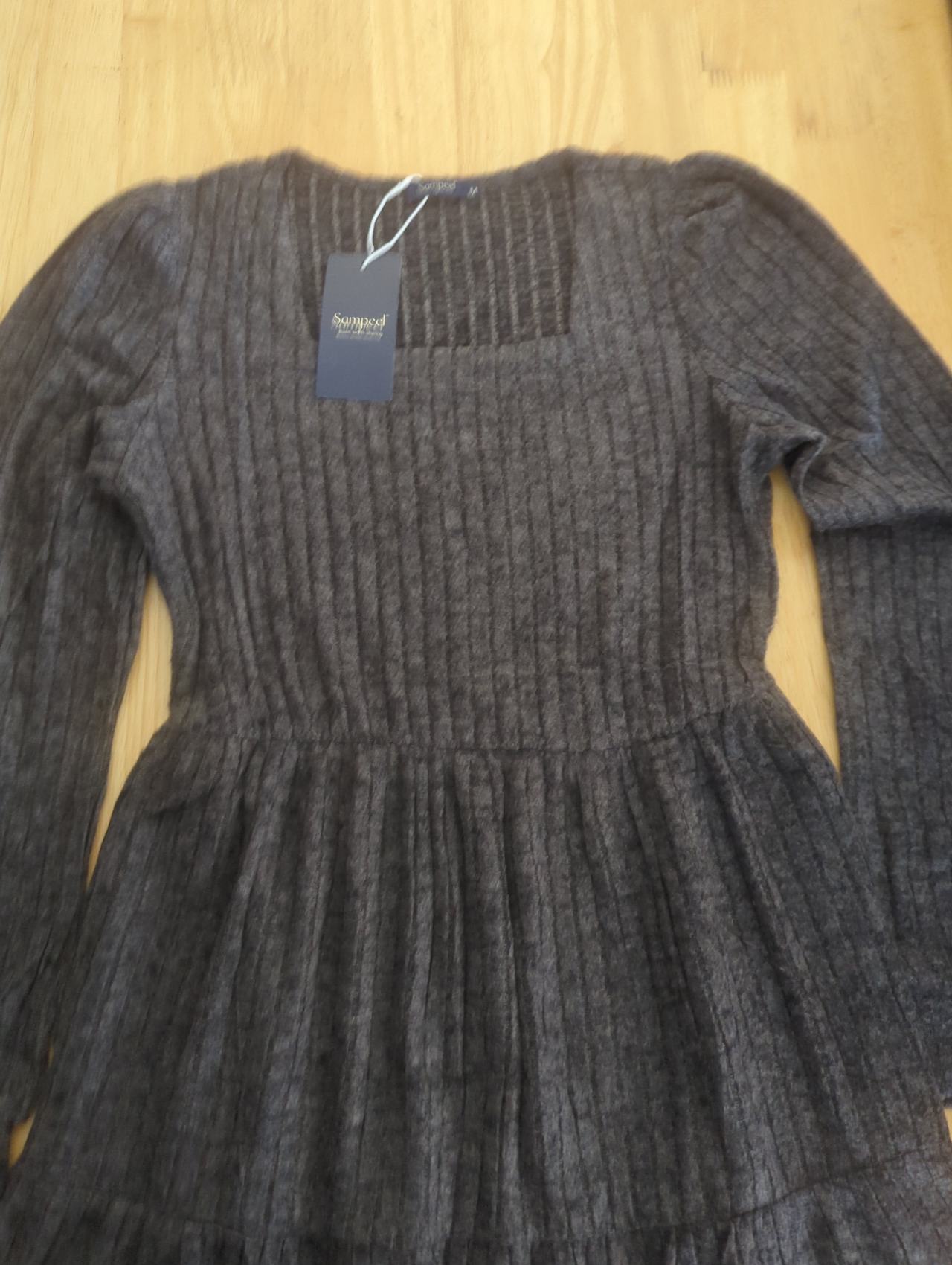 Sampool Ribbed Knit Square Neck Dress