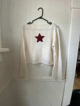White Knit Sweater with Red Star - Image 1
