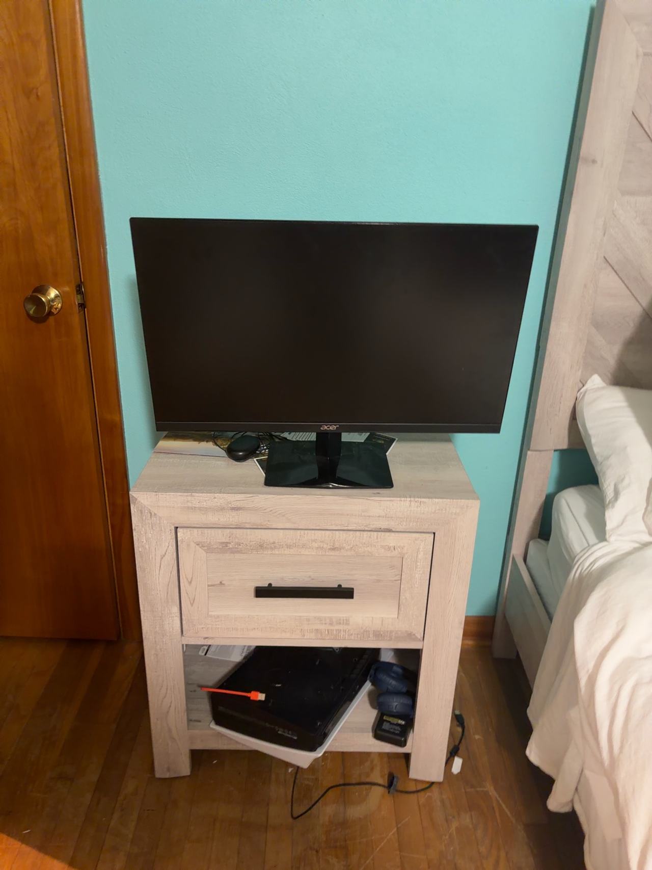 Amazon Nightstand with Charging Station, 2-Drawer Farmhouse Wood End Table