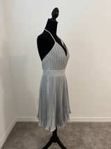 JVN by Jovani Silver Glitter Pleated Cocktail Dress - Image 2